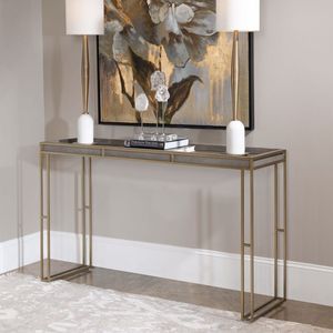 Table console industrielle en fer avec plateau en verre transparent, meuble d'appoint durable pour un style d'intérieur contemporain - Product Image 4