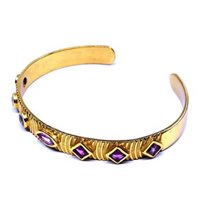 Pulsera Geométrica Chapada en Oro de 22k con Amatista Engastada en Bisel, Clásica para Uso Diario Femenino - Product Image 4