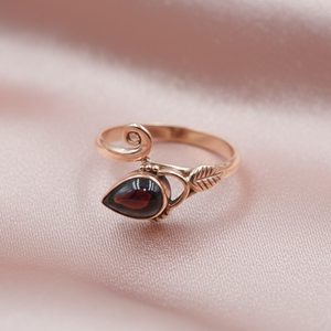 Natural <b>Garnet</b> Gemstone 925 Sterling Silver Handmade <b>Ring</b> Leaf Design Pear Shape Statement Jewelry Gift For Women Mom Sister her - Product Image 3