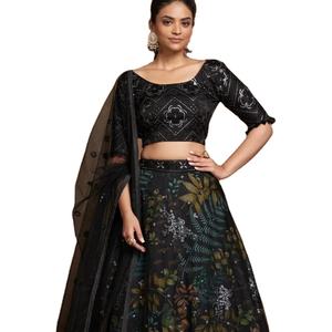 El último diseñador de Fab Zone Organza Silk Saree Party Wear Lehenga Choli con hilo de secuencia Work Salwar Kameez - Product Image 1
