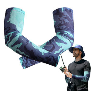 Manchons de bras pour hommes à imprimé numérique, protection UV, rafraîchissants, pour cyclisme et sports de plein air, motif bleu, en Spandex et Polyester - Product Image 4