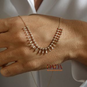 Luxury Diamond <b>Necklace</b> for Women Baguette and Round Diamond Station <b>Necklace</b> Elegant <b>Statement</b> <b>Necklace</b> Modern Bridal Jewelry - Product Image 2