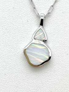 Reversible Sterling Silver Opal Necklace Blue White Stone Pendant Double Sided Jewelry Women Gift Wholesale - Product Image 2