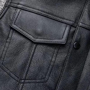 High Street Men's Genuine Leather <b>Vests</b> Handmade Distressed Windproof Breathable Reversible Casual OEM - Product Image 6