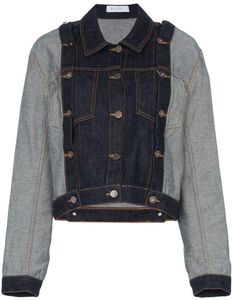 Women's Contrast Color Block <b>Denim</b> <b>Jacket</b> <b>Cropped</b> Button Front Pockets Long Sleeve Distressed Casual Autumn Style - Product Image 5