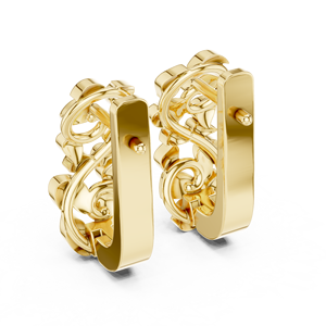 Pendientes de Aro Gruesos de Plata 925 y Oro Sólido de 14K/18K, con Diseño Floral, Joyería Fina para Mujer, Uso Diario - Product Image 4