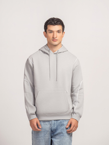 Sudadera con Capucha Unisex Nueva, Color Gris Claro, Transpirable, Informal, con Bolsillo Tipo Canguro, Costuras en Contraste, Poliéster/Algodón - Product Image 1
