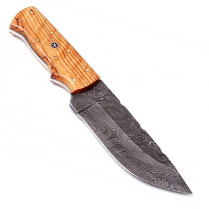 Couteau à dépecer Burraq en acier Damas fait main de 9 pouces, manche en bois résineux avec étui en cuir, parfait pour l'extérieur et comme cadeau - Product Image 5