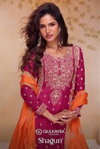 Traje Salwar Shagun de Diseñador Gulkayra, Tela Chinon Auténtica, Bordado y Trabajo a Mano, Ropa Étnica Elegante, Atuendo Festivo para Fiestas - Product Image 3