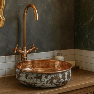 Lavabo de cobre con detalles artesanales, acabado de lujo, pulido premium, superficie lisa y de alta calidad. - Product Image 6