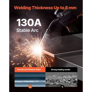 Soldadora MIG Sinérgica de 130 Amperios, 3 en 1, MIG con Núcleo Fundente/Arco Manual/TIG Lift, Portátil, 110V, Multiproceso - Product Image 3