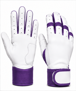 Customized Baseball Batting Gloves High Quality <b>Leather</b> Long <b>Cuff</b> Adjustable <b>Wrist</b> Closure Reinforced Palm Grip Sports Training - Product Image 3