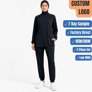 Convertible 2 3 Piece 260GSM Modest Sport Set <b>Raglan</b> <b>Top</b> Jogger Hijab Custom OEM Wholesale - Product Image 1