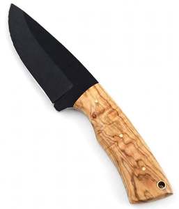 Couteau utilitaire artisanal en acier carbone noir mat, lame à pointe tombante, manche en bois d'olivier - Product Image 3