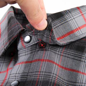 Camisa Polo a Rayas Roja y Gris para Hombre, Camisa de Popelina de Algodón de Manga Larga, Cuello con Botones, Estilo Casual, Ropa de Otoño para Hombre, Diseño a Cuadros - Product Image 6