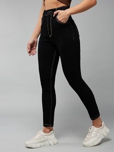 Jean droit taille mi-haute pour femme en denim vintage écologique, coupe décontractée, déchiré et délavé, longueur genou - Product Image 2