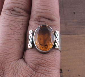 Anillo de banda de plata de ley 925 con citrino natural, gema clásica de color amarillo miel, banda de eternidad S925, joyería de piedra de nacimiento de noviembre - Product Image 6