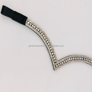 Conception personnalisée en forme de V profond 3 rangées cristaux clairs strass bling noir en cuir anglais bandeau de sourcil de cheval en cob complet - Product Image 4