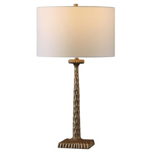 Luxury Traditional Gold Finish Aluminum Column Table Lamp With Cream Fabric Shade Antique Brass Bedside <b>Desk</b> Lighting For Home - Product Image 4