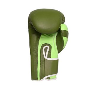 Gants de boxe en cuir vert olive de style vintage, rembourrés en mousse haute densité, à lacets, coupe-vent, durables - Product Image 2