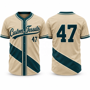 TESSUTO Camiseta de béisbol para hombre, color beige y verde azulado, con paneles diagonales y botones en la parte delantera, estilo retro, con bloques de color, 100% poliéster, Australia - Product Image 1