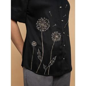 เสื้อเชิ้ตโอเวอร์ไซส์สีพื้นผ้าฝ้าย GIZA พรีเมียมสีดำ DANDALION สำหรับผู้หญิง ซื้อจากผู้ผลิตโดยตรง - Product Image 3