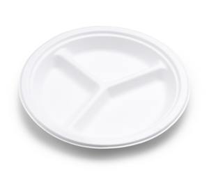 Plaque de bagasse jetable de 9 pouces écologique 3 compartiments rond naturel sans produits chimiques et biodégradable - Product Image 3