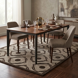 Alfombra Moderna Geométrica con Diseño Tufted, de Lana y Acrílico, Pelo Medio, Base de Goma, Rectangular, para Sala de Estar - Product Image 4