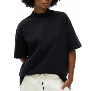 Customizable Logo <b>Top</b> Quality Tee Blank Plain Heavyweight <b>Mock</b> <b>Neck</b> Short Sleeve T-shirt Cotton Printing Women Embroidery - Product Image 2