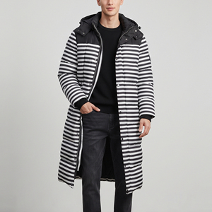 <b>Men's</b> Premium Hooded Padded Long <b>Jacket</b> Custom Stripe Line Padded Puffer Long Coat <b>Men</b> Winter <b>Warm</b> Up Down Padded Long <b>Jackets</b> - Product Image 1