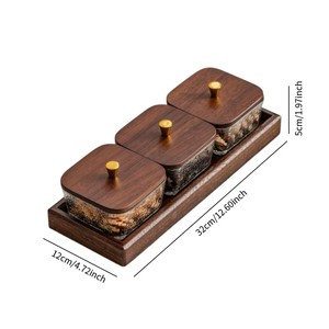 Trending Xmas Dried Fruit Serving <b>Tray</b> Square <b>Glass</b> Spice Organizer with Natural Wood Handle for Festive Holiday Banquets - Product Image 2
