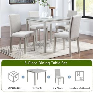 5-Piece <b>Square</b> Wooden Dining <b>Table</b> Set with Upholstered Chairs <b>Kitchen</b> <b>Table</b> for Dining Room - Product Image 4