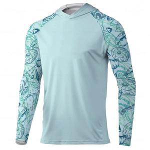 Men's Light Blue Long Sleeve Hooded Fishing Shirt Quick Dry UPF 50 Sun Protection Pullover <b>Top</b> Solid Color Adult Size - Product Image 6