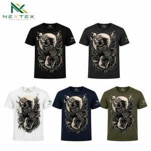 T-shirt personnalisé pour homme avec imprimé aigle guerrier et guitare, style décontracté d'été, streetwear hip-hop, en coton respirant, haut graphique - Product Image 5