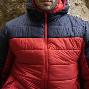 Veste matelassée à capuche personnalisée pour homme, couleur marine et rouge, manteau d'hiver imperméable et chaud pour homme - Product Image 5