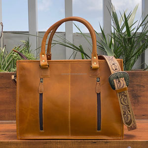 2025 Luxury Large-Capacity Hand <b>Tooled</b> Cowhide Leather <b>Tote</b> <b>Bags</b> & Hand <b>Tooled</b> Leather Trifold Wallet Two-Piece Set for Women's - Product Image 6