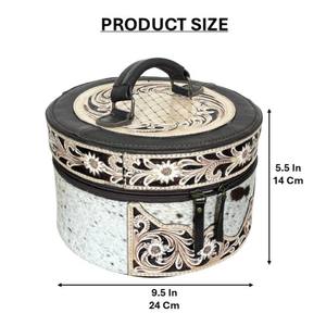 Nuevo Estuche de Maquillaje Redondo de Cuero Repujado a Mano de Lujo Estilo Occidental, Organizador de Viaje para Joyas y Cosméticos de Cuero Genuino de Vaca - Product Image 2