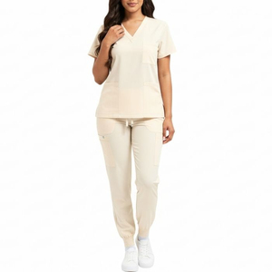 Ensemble d'uniformes médicaux professionnels pour infirmières, manches courtes, tissé, respirant, personnalisable - Product Image 1