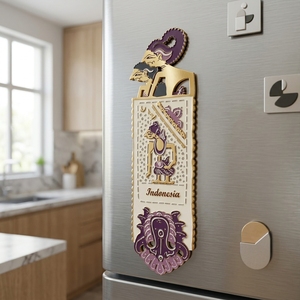 Handcrafted Indonesian Wayang Kulit Purple Leather Fridge Magnet Traditional Cultural Souvenir Refrigerator Home <b>Decor</b> <b>Accent</b> - Product Image 6