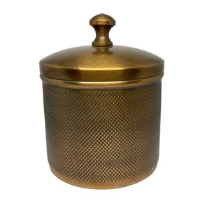 Best Selling Designer Metal Iron Candle <b>Jar</b> Brass Antique with Texture Design and Lid Home Decor Candle Making <b>Jar</b> - Product Image 1