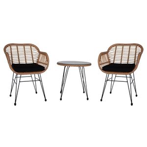 Set da Patio Oshion in 3 Pezzi, Giallo Lino, in Vimini e Rattan con Tavolo in Vetro Temperato, Set da Conversazione per Giardino Esterno - Product Image 1