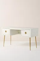 Escritorio de consola con incrustaciones de hueso óptico de lujo clásico, diseño tradicional con acabado blanco para uso en la oficina