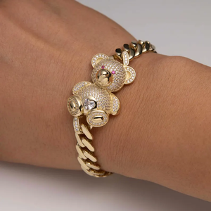Bracelet chaîne en alliage plaqué or avec ours de dessin animé et strass en cristal, mignon, unisexe, idéal pour un cadeau - Product Image 2
