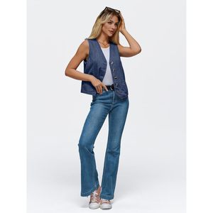 Automet mujeres 2025 otoño sin mangas con cuello en V Top trajes Jean chaleco Tops tejido Denim botón abajo chaleco Y2K ropa exterior - Product Image 5