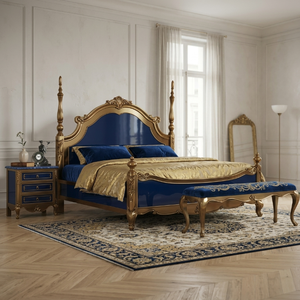 Lit King Size en Bois Massif de Luxe Personnalisé, Lit à Baldaquin Classique Français, Lit Capitonnée pour Suite Présidentielle de Villa ou d'Hôtel, OEM - Product Image 3