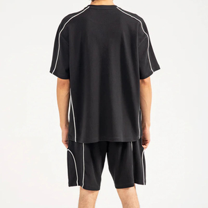 Men's Piping Detail Leisure Co-ord <b>Set</b> | Summer Casual 2-Piece Matching Outfit | Custom Lightweight T-shirt & Shorts <b>Twin</b> <b>Set</b> - Product Image 4