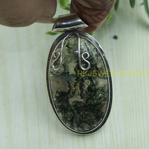 Colgante ovalado de ágata musgosa natural, plata de ley 925, hecho a mano con alambre envuelto, piedra de ágata musgosa verde, regalo de joyería para mujer - Product Image 6