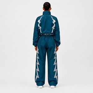Black Nylon Athletic Tracksuit Jacket and Pants <b>Set</b> for Sports Training Fitness Workout Running Gym and Outdoor Sportswear - Product Image 2