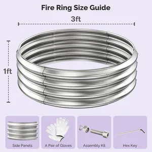 Anillo para Fogata de Acero Inoxidable, 3 pies de Diámetro, 1 pie de Altura, Anillo para Fogata de Leña para Exteriores con Paneles Laterales, Kit de Montaje y Guantes - Product Image 2