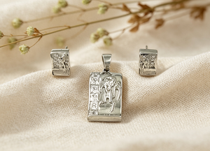 Natural White CZ Gemstone Pendant <b>Set</b> <b>Square</b> Shape Fashion Jewelry <b>Sets</b> - Product Image 2